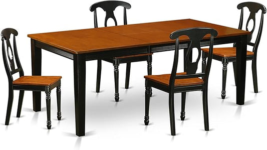East West Furniture QUKE5-BCH-W 5 Piece Kitchen Table Set for 4 Includes a Rectangle Dining Room Table with Butterfly Leaf and 4 Dining Chairs, 40x78 Inch, Black & Cherry