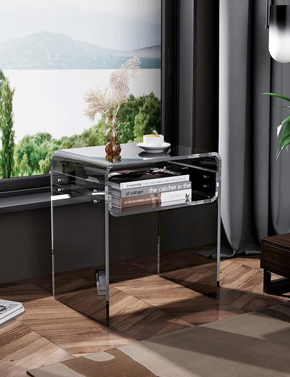 Clear Acrylic End Table 2-Tier Bedside Nightstand for Living Room Bedroom Home Decor (Black)