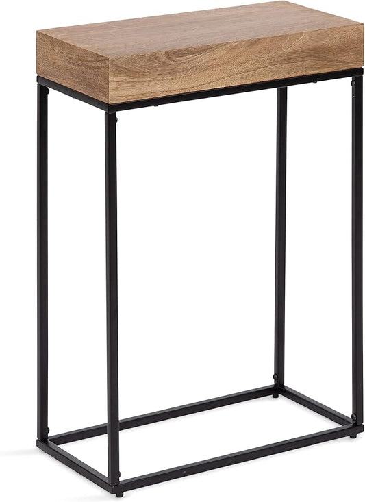Kate and Laurel Karlsen Wood and Metal Narrow Side Table; 16 x 24 x 8; Natural Brown and Black; Modern Transitional Slim Nightstand with Mixed Materials Design