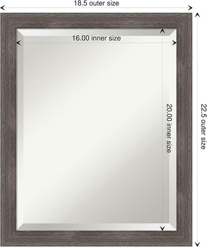 Amanti Art Grey Wall Mirror 23x19 Pinstripe Lead Grey Rectangle Bathroom Mirror for Wall Decor Living Room, Small Modern Wood Frame, Hangs Horizonally and Vertically, Bathroom Decor, Beveled Edge
