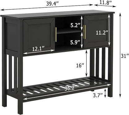 TaoHFE Console Table with Storage with Doors, Entryway Console Table with Doors, Modern Sofa Table for Hallway, Living Room, Dining Room, Console Table of Practical Type for Home, Black