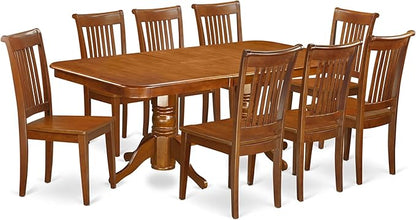 East West Furniture NAPO9-SBR-W 9 Piece Kitchen Table Set Includes a Rectangle Dining Table with Butterfly Leaf and 8 Dining Room Chairs, 40x78 Inch, Saddle Brown