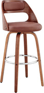 Armen Living Julius Mid Century Modern Swivel Bar Stool for Kitchen Island Counter in Brown Faux Leather and Walnut Wood, 26" Seat Height