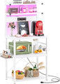 Aheaplus Bakers Rack with Power Outlet, Microwave Stand, 5 Tiers Coffee Bar Station with Led Lights, Kitchen Storage Shelf with 6 S-Shaped Hooks, Kitchen Rack for Spices, Pots and Pans, White