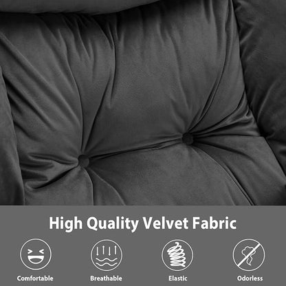 Lazy Chair Thick Padded, Comfy Velvet Accent Lounge Chair with Stable Frame, Leisure Sofa Armchair with Armrests and Side Pocket, Reading Chair for Bedroom, Living Room, Office, Charcoal