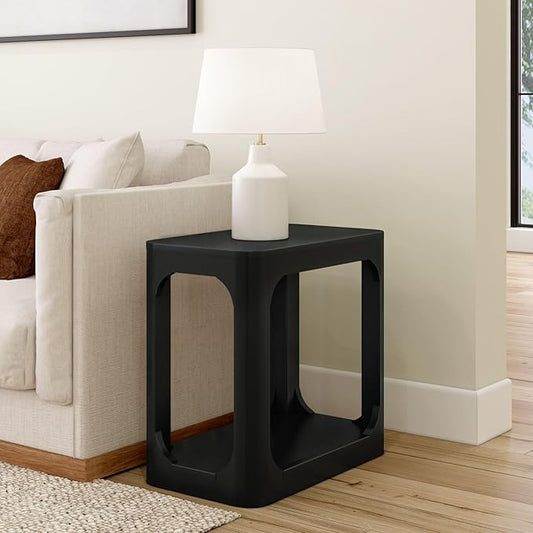Plank+Beam Modern Rounded Rectangular Side Table with Shelf, Solid Wood End Table for Living Room, 25in, Black