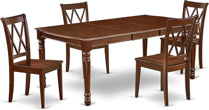 East West Furniture DOCL5-MAH-W 5 Piece Modern Dining Table Set Includes a Rectangle Wooden Table with Butterfly Leaf and 4 Kitchen Dining Chairs, 42x78 Inch, Mahogany