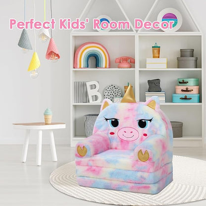 Kids Couch Comfy Foldable Kids Sofa to Lounger 2 in 1 Toddler Chair Plush Baby Sleeper Chair for Playing and Napping, Birthday Gifts for Boys and Girls