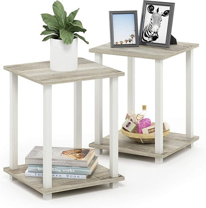 Furinno Simplistic Set of 2 End Table, Sonoma Oak/White