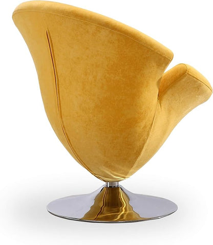 Manhattan Comfort Tulip Swivel Accent Chair with 360° Turn, Modern Flower Inspired Design, Soft Velvet Upholstery, Polished Chrome Base, No Assembly Required, 300 Lbs Capacity, Yellow