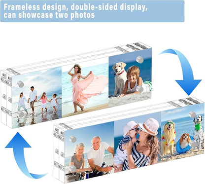 HELPLEX Acrylic Frame, 3 Pack 2x6 Acrylic Picture Frames, 20mm Thicker Frameless Clear Frame Double Sided Magnetic Frame, Free Standing Desktop Display Stand Acrylic Frames, 2x6(3 PACK)