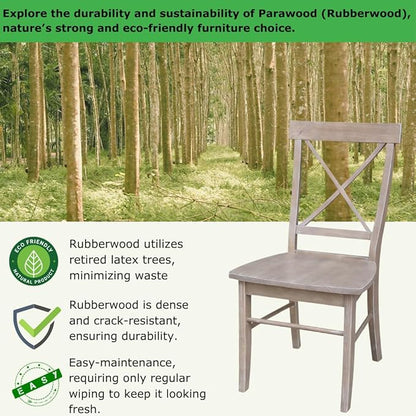 X-Back Dining Chairs Set of 2 Washed Gray Taupe Solid Wood Parawood Construction, Stylish and Comfortable Chairs for Kitchen/Dining, 18.9"W x 22.2"D x 36.9"H, 225 lb Weight Capacity