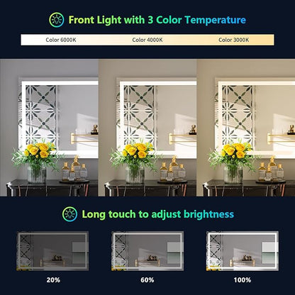 55x36 Inch RGB LED Bathroom Mirror Front Light and RGB Backlit Lighted Vanity Mirror for Bathroom Wall Mounted Dimmable Anti Fog Memory Shatter-Proof IP54 Waterproof Horizontal/Vertical