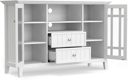 SIMPLIHOME Bedford SOLID WOOD 53 inch Wide Transitional TV Media Stand in White For TVs up to 60 inches for the Living Room and Entertainment Center