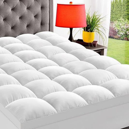 ELEMUSE RV King Mattress Topper for Back Pain, Extra Thick Mattress Pad Cover, Plush Soft Pillowtop with Elastic Deep Pocket, Overfilled Down Alternative Filling