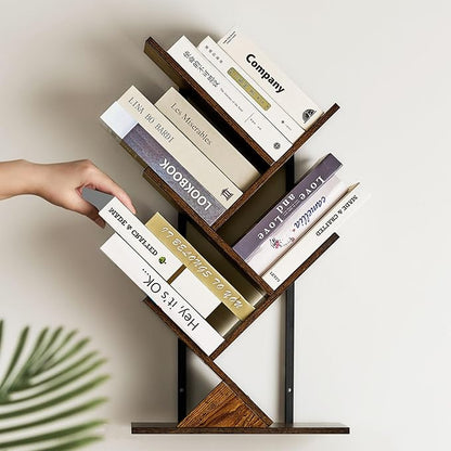 5 Tier Tree Bookshelf Floating Book Shelves for Wall Mount, Wooden Hanging Shelves Storage for Displaying Books/CDs/Magazine, Unique Wall Bookcase Organizer Shelves for Home, Office, Living Room