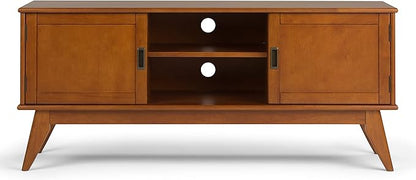 SIMPLIHOME Draper SOLID HARDWOOD 60 inch Wide Mid Century Modern TV Media Stand in Teak Brown For TVs up to 65 inches for the Living Room and Entertainment Center