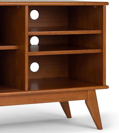 SIMPLIHOME Draper SOLID HARDWOOD 60 Inch Wide Mid Century Modern TV Media Stand in Teak Brown For TVs up to 65 Inches, For the Living Room and Entertainment Center