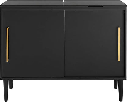 Crosley Furniture Everett Media Console and Record Player Stand with Storage for Vinyl Records, Matte Black