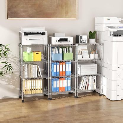SINGAYE 4 Small Shelves Storage Shelf Wire Shelving Unit Metal Shelf Adjustable Organizers Storage Shelving with Wheels for Bathroom Laundry Room Kitchen Pantry