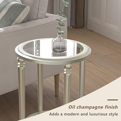 COSIEST Set of 2 Modern Round End Table, 2-Tier Glass Side Table with Glass Tabletop, Wood Accent Table with Storage Shelf for Living Room, Bedroom