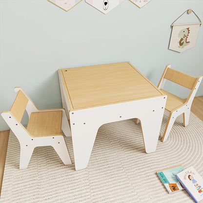 wingyz 4-in-1 Toddler Table and Chairs Set, Kids Play Tables with Storage, Wooden Sensory Tables with Dual-Sided Blocking Baseplate, Baby Activity Table with Chalkboard