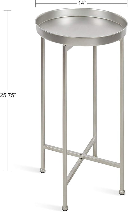 Kate and Laurel Celia Round Metal Foldable Accent Table with Tray Top, 14" x 14" x 25.75", Silver
