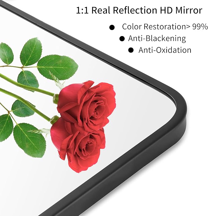 24"x40" Bathroom Wall Mirror with Matte Black Metal Frame & HD Glass, Copper-Free Mirrors Modern Rectangle Round Corner Framed Vanity Mirror - Horizontal or Vertical Installation