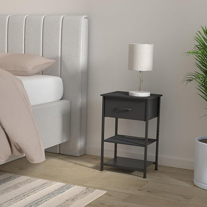 Nightstands Set of 2 with Charging Station and Drawer, End Table Side Table with 20 Colors LED Light Strip and 2 Layers Shelf for Bedroom Living Room Sofa (Black)