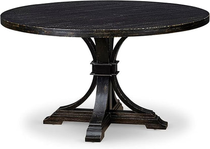 I57-11-TP Mid-century Table with Acacia Wood Round Tabletop and Stylish Pedestal Base - Sand Blasted Black Finish