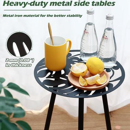 1 Pack Metal Outdoor Side Tables Small Outside End Table for Patio Round Accent Garden Corner Table for Small Spaces, Balcony, Porch Plant Stand Indoor