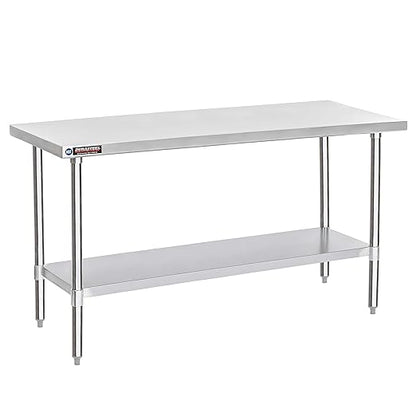 DuraSteel 30x72 Stainless Steel Prep Table - NSF Commercial Kitchen Metal Worktable - Large Laboratory Benches with Under Shelf - For Laundry Room, Kitchen, Garage, Restaurant