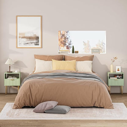 Nightstand,Modern Bedside Table with Gold Frame,Green Night Stand,Bedside Furniture, Modern Side Table with Drawer and Shelf for Bedroom,Living Room (Green)
