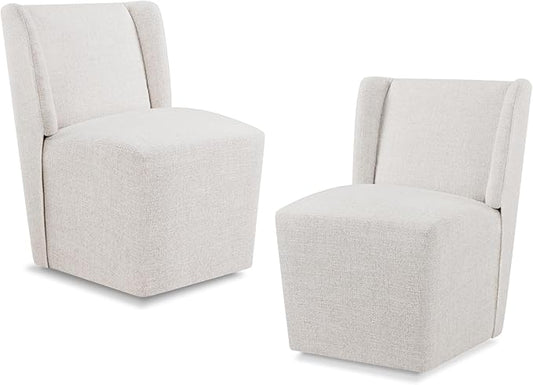 Upholstered Dining Chair with Casters Wingback Modern Side Armless Deskchair with Rollers for Diningroom Bedroom Livingroom Reading Room,Linen,2 Box