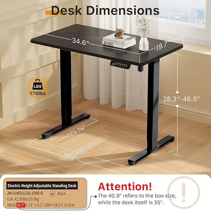 JOY worker Small Electric Standing Desk, 35" x 20" Whole Piece Height Adjustable Desk with Memory Controller, Black Sit to Stand Desk Workstation for Home Office