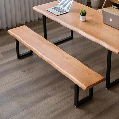 Brown Bench Wooden Long Bench with Metal Legs for Office Restaurant Living Room Meeting Room Indoor Seating Multiple (tan bench55.12in)