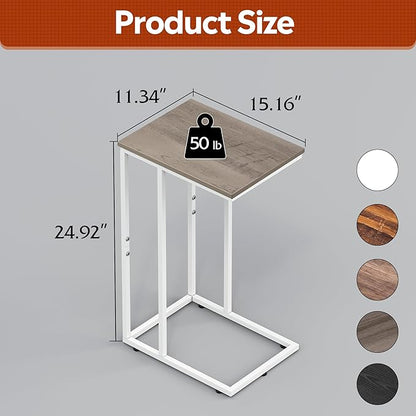 WLIVE Side Table, C Shaped End Table for Couch, Sofa and Bed, Large Desktop C Table for Living Room, Bedroom, Creamy Greige