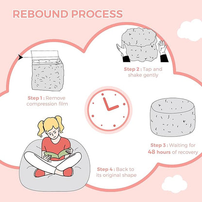 MAXYOYO Bean Bag Chair for Kids, Cloud Pattern Lazy Chair with High-Density Foam Filling, Stuffed Floor Sofa Couch for Boys and Girls, Child Floor Sofa for Gaming, Reading, Pink