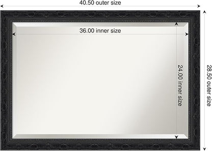 Amanti Art Bathroom Mirror for Over Sink, 29x41 Filigree Gloss Black Rectangle Vanity Mirror, Large Traditional Frame, Hangs Horizonally and Vertically, Bathroom Wall Decor, Beveled Edge
