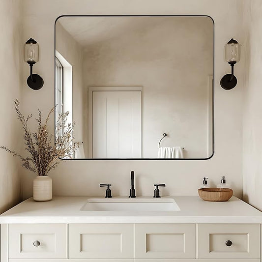 ANDY STAR Black Bathroom Mirrors for Over Sink, 36x40 Inch Matte Black Mirror for Bathroom, Rectangle Metal Vanity Mirror for Wall-Modern Clean Design with Superior Stainless Steel Frame