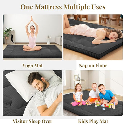 Japanese Floor Mattress, 4" Thicken Futon Mattress Queen Size Sleeping Pad, Corduroy Foldable Floor Pad, Roll Up Tatami Mat for Adults Guest Room Bedroom, Grey
