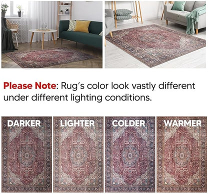Keen Home Design 8x10 Rug - Machine Washable Area Rug with Non-Slip Backing, Ideal for Living Room, Dining Room, Bedroom - Vintage, Easy Clean, Durable, Low Pile Rug - (8' x 10')