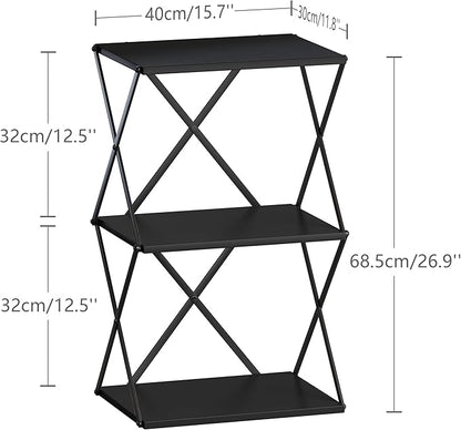 3-Tier End Table Set of 2 Small Side Table Tall Bedside Night Stand with Storage Sofa Side desks for Living Room Bedroom Office Bathroom Small Space, Black ET-03BK-2