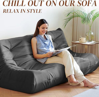 Bean Bag Chair, Large Fireside Chair Bean Bag Sofa for Adults, 3 Seater Bean Bag Chairs for Teens with High-Resilience Foam, Memory Foam Bean Bag for Living Room, Bedroom, Office (Suede, Dark Gray)