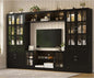 4-Piece Wall Unit TV Stand with Storage & LED Lights for TVs up to 75", Modern Entertainment Center with Bookshelves & 4-Door Pantry Cabinet, Black