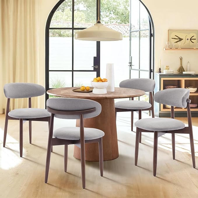 COLAMY Wooden Dining Chairs Set of 6, Modern Fabric Upholstered Dining Room Chair, Farmhouse Kitchen Chairs with Foot Pegs, Light Grey