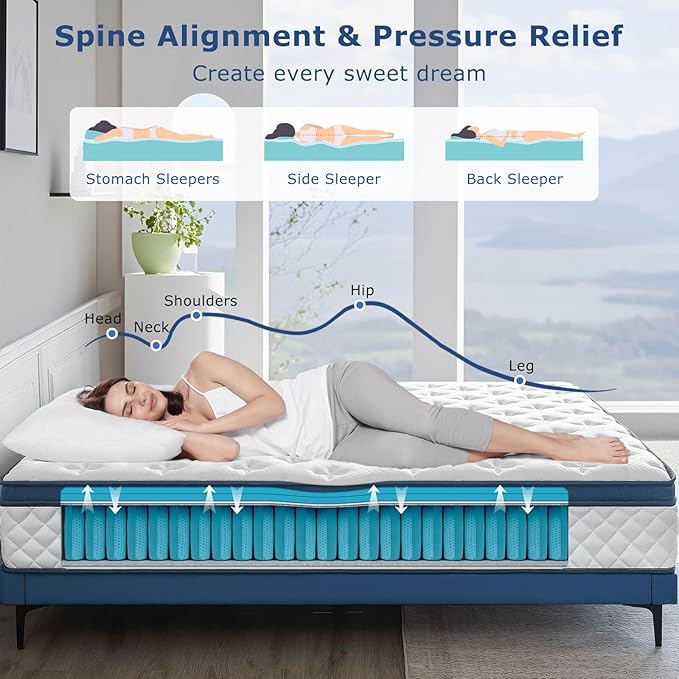 Queen Mattress, 12 Inch Medium Firm Hybrid for Queen Size Bed, Memory Foam Mattress in a Box for Pressure Relief, Individual Pocket Spring-Motion Isolation with Edge Support, CertiPUR-US