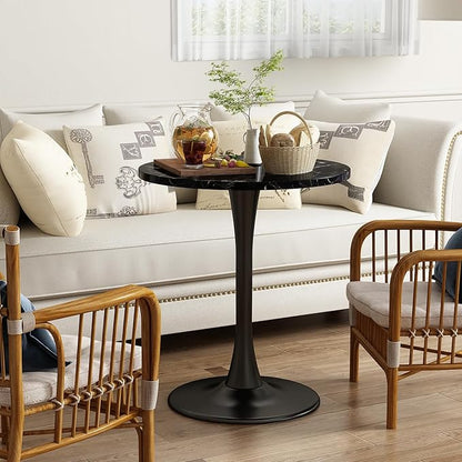 Black Round Table Modern Dining Table Marble Texture Tulip Round Kitchen Table Mid Century Coffee Table for Living Room, 24 inch
