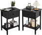 Nightstands Set of 2 with Drawers, Bedside Table Set of 2 with Storage Shelf, Heavy Duty End Side Table for Living Room Bedroom Small Space Sofa Couch, Wood Metal Night Stand, Easy to Assemble, Black