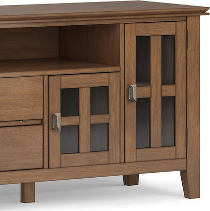 SIMPLIHOME Artisan SOLID WOOD 72 inch Wide Contemporary TV Media Stand in Rustic Natural Aged Brown For TVs up to 80 inches for the Living Room and Entertainment Center